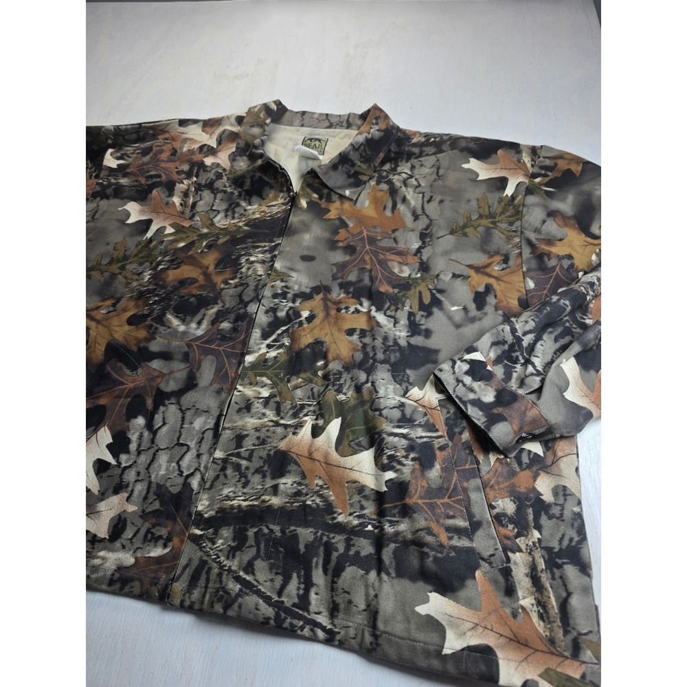 Bear Ridge Mens Camo Cotton Canvas Jacket XL Full Zip Leaf Print Grunge Gorpcore